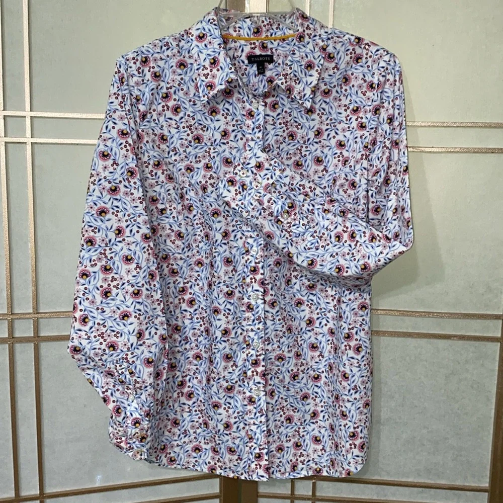 Beautiful floral print, button front, long sleeve shirt, Talbots, Women’s size M - Picture 4 of 9